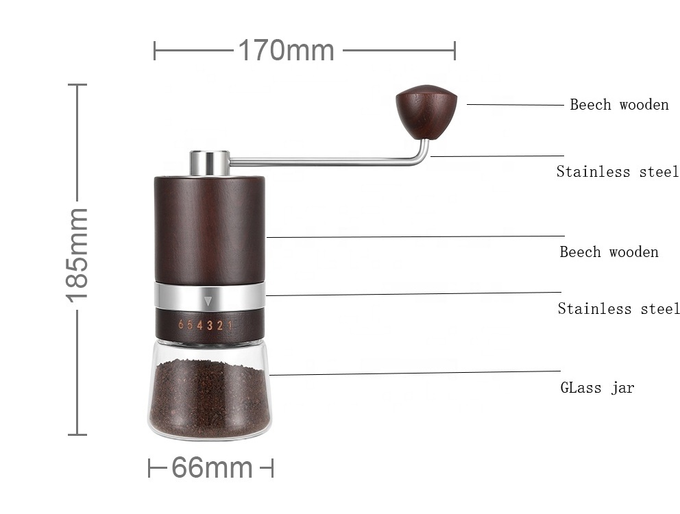 stainless steel portable uganda  round manual coffee hand grinder mill conic with removable  adjustable setting stai