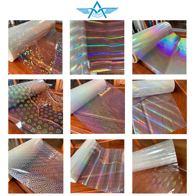 seamless rainbow pillar kp-32 BOPP holographic transparent wet and thermal lamination film for printed paper laminating