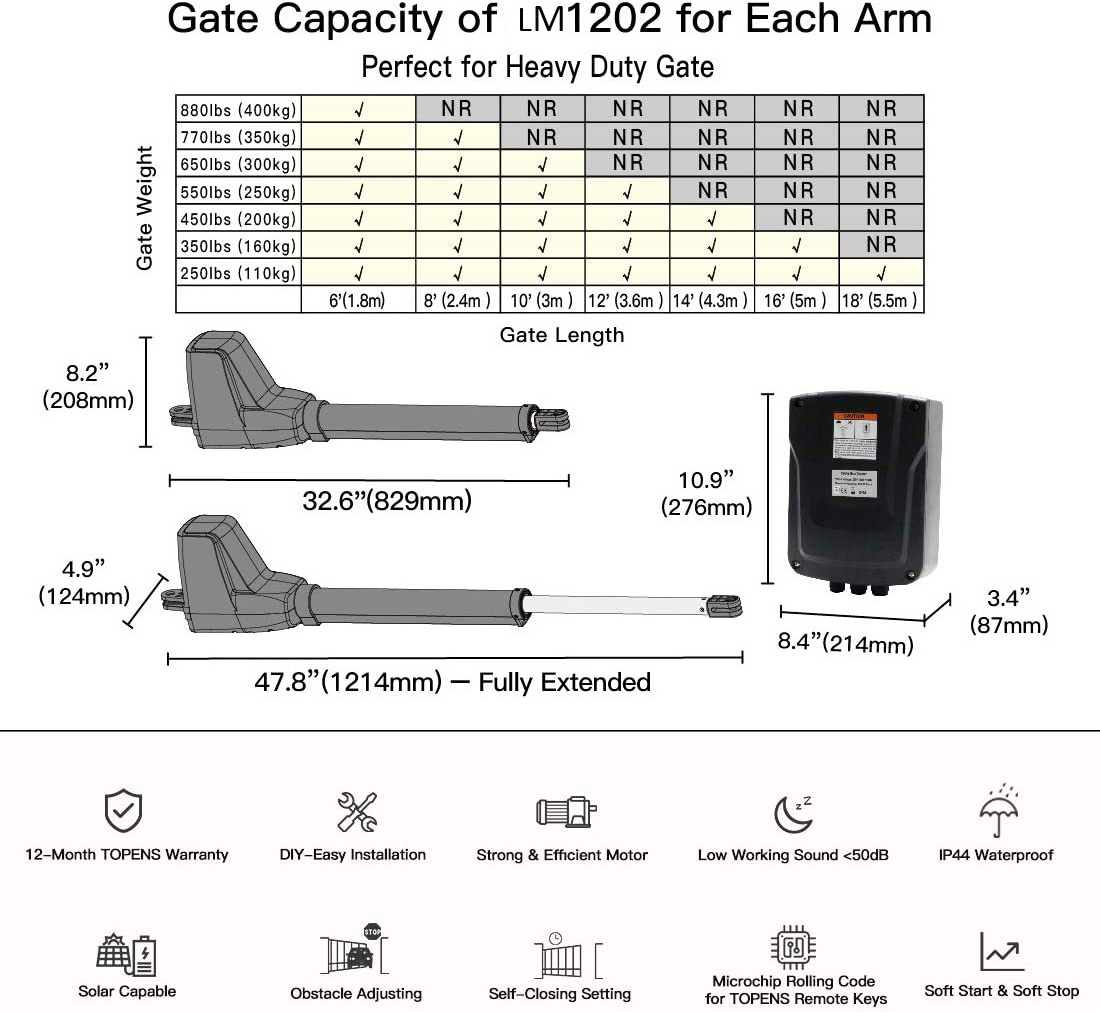 Lockmaster Heavy Duty Black Automatic Gate Openers for Dual Swing Gate Solar Panel Compatible Gate Motor