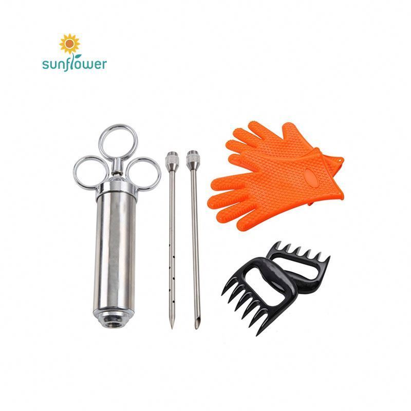 injecteur viande  Bbq 3 Needle Stainless Steel  Flavor Metal Injection Barbeque Food Chicken Marinade Meat Injector Syringe