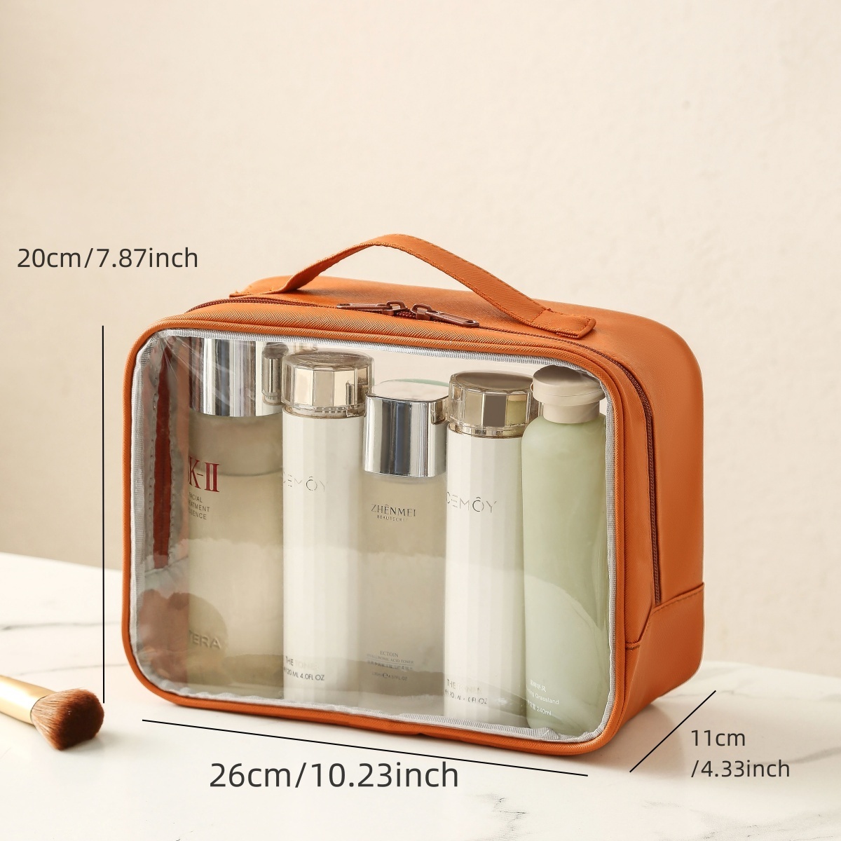 Fashionable Waterproof PU Leather PVC Transparent Clear Zipper Travel Toilette Toiletry Beauty Cosmetic Pouch Makeup Bag