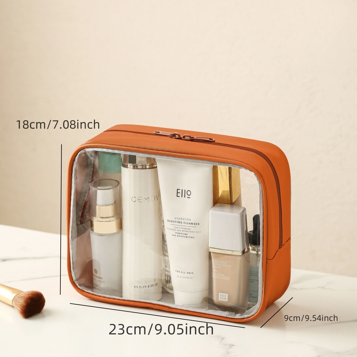 Fashionable Waterproof PU Leather PVC Transparent Clear Zipper Travel Toilette Toiletry Beauty Cosmetic Pouch Makeup Bag