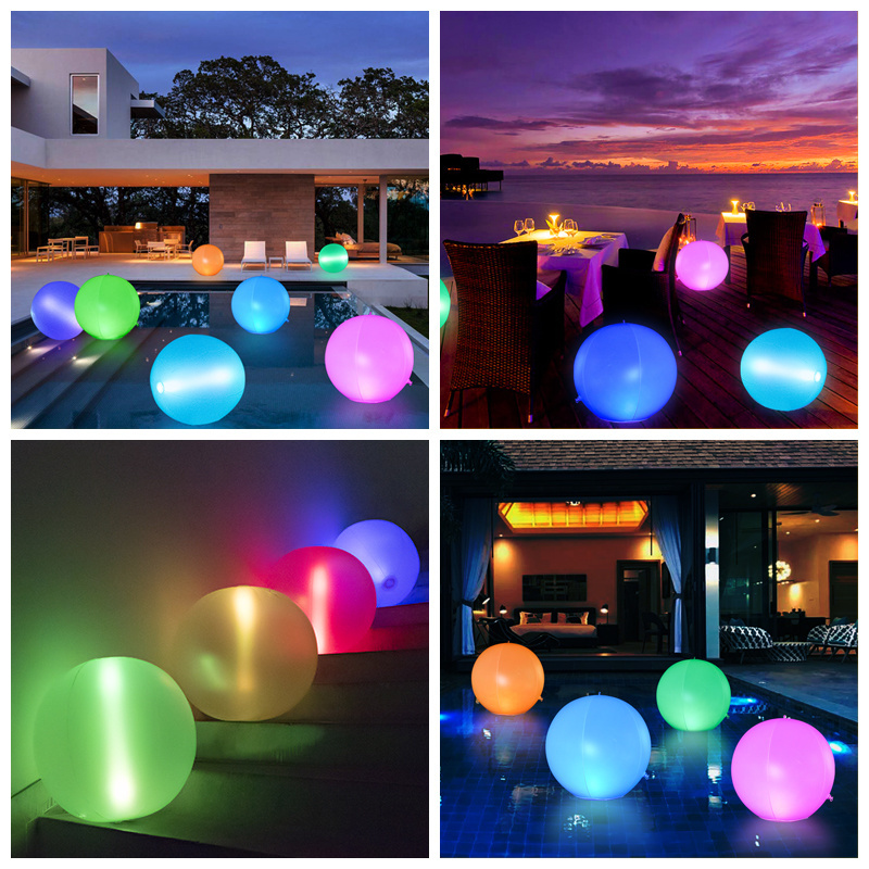 Inflatable Light Ball 60cm Light-up Pool Toy Wireless Remote Control Top LED Light-Up Decorative Glowing Balls