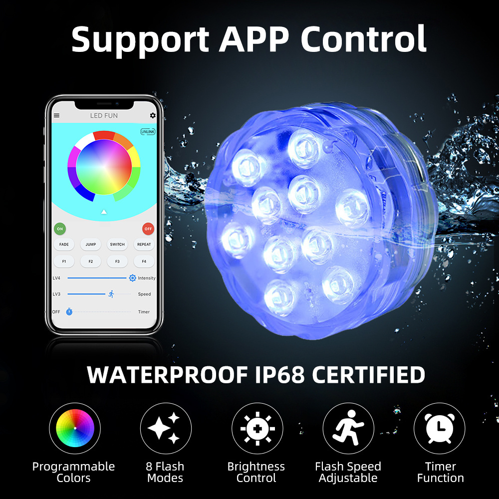 Waterproof Led Remote Puck Lights Battery Powered Submersible Tea Lights Underwater Small Swimming Pool Led Puck Lights