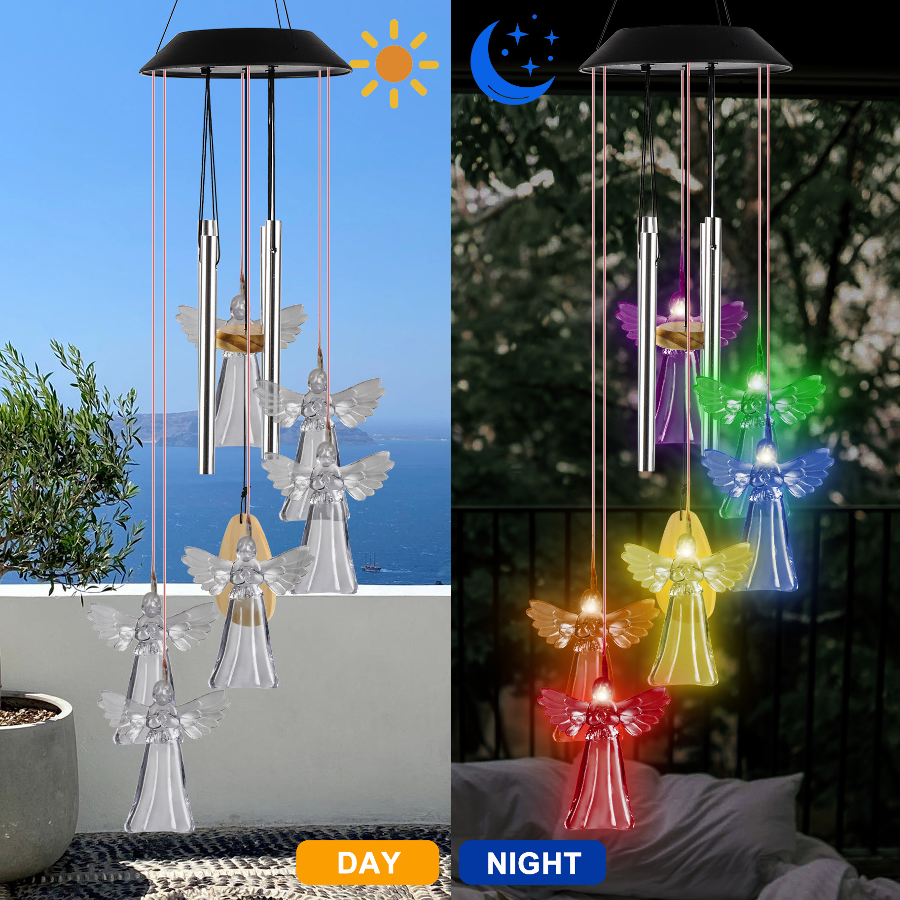 Angel Solar Wind Chime ,Wind Chimes Changing Color LED Light Indoor Outdoor Patio Lawn Gardening Gifts Festival Decor for Women