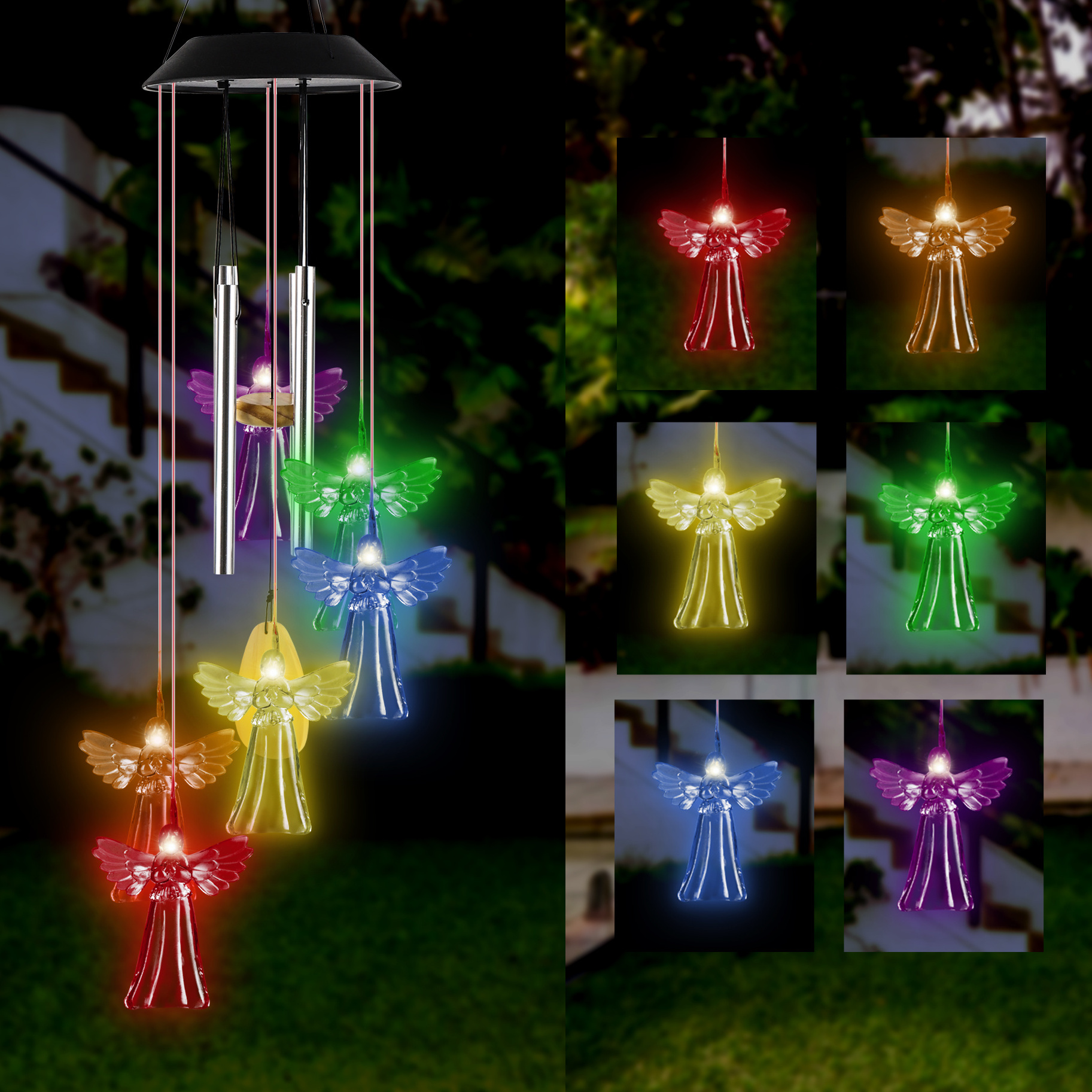 Angel Solar Wind Chime ,Wind Chimes Changing Color LED Light Indoor Outdoor Patio Lawn Gardening Gifts Festival Decor for Women