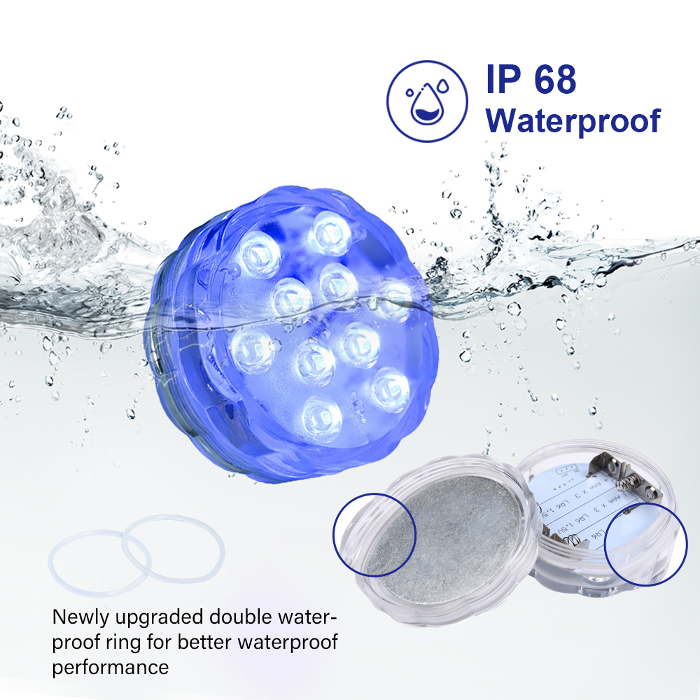 Submersible Light Waterproof Battery Operated Remote Control Swimming Pool Puck Lights Shower Lamp Underwater LED Pool Lights