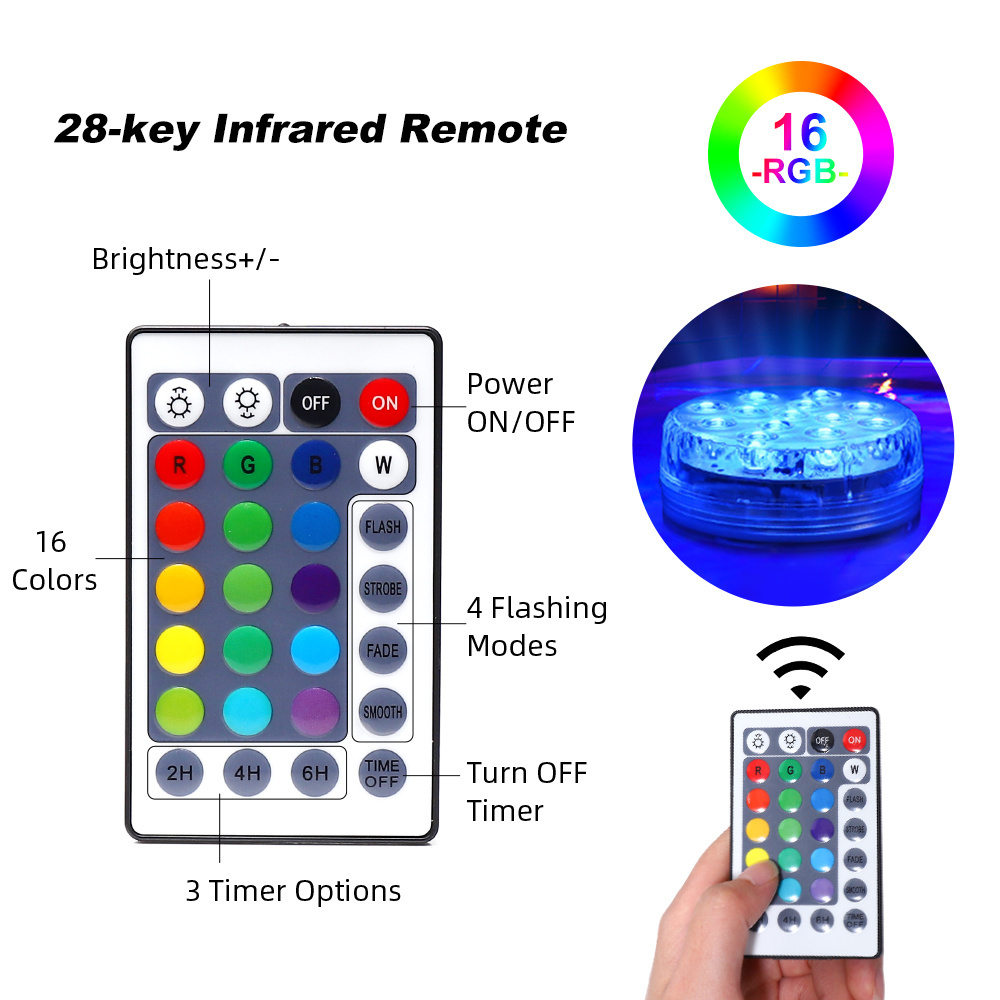 Hot Selling IP68 Waterproof Wireless Remote Control LED Submersible Pool Lights Underwater for Swimming Pool