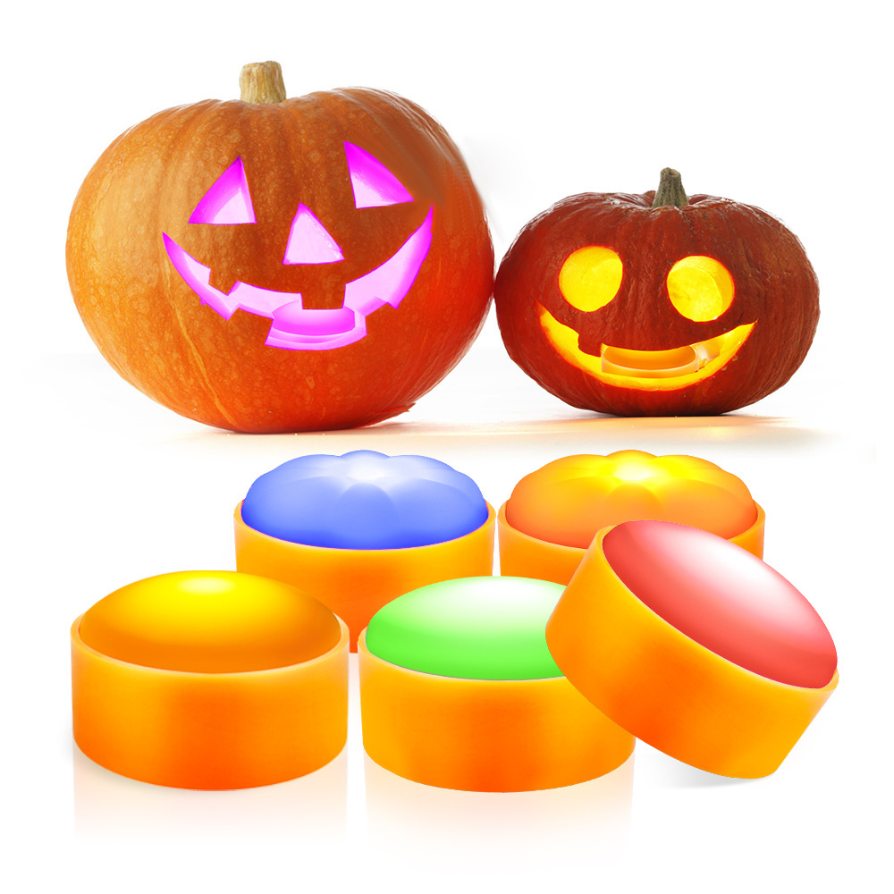 Pumpkin Puck Jack O Lantern Battery Operated With Timer Candles Rechargeable Waterproof Tea Orange Outdoor Battery Lights