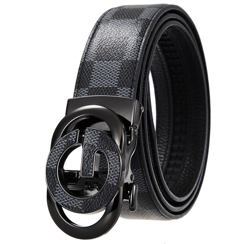 2022 Top Luxury Quality Real Leather Famous Branded Black Slider Buckle Men's Leather Belt