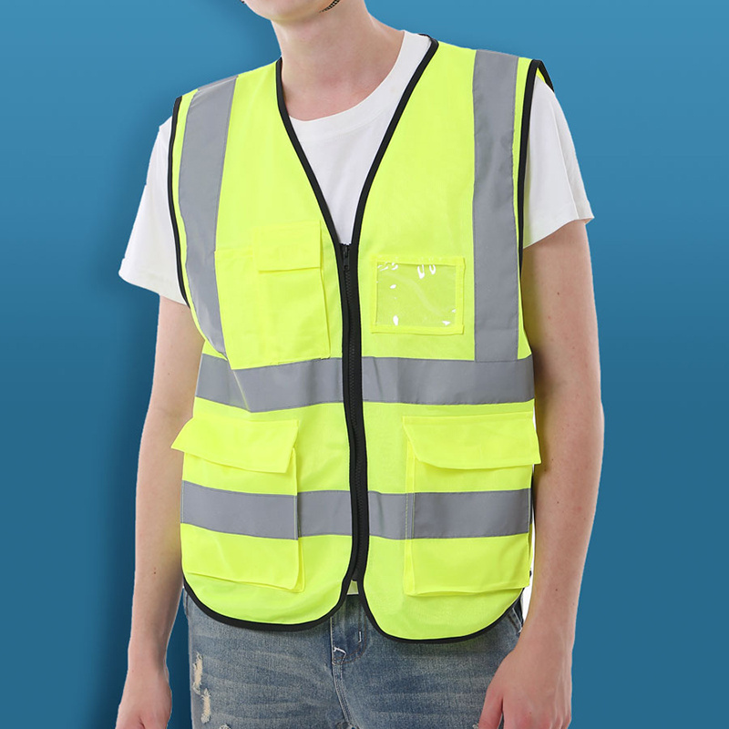 Wholesale High Visibility Safety Reflective Safety Vest for Women and Men with Pockets and Front Zipper