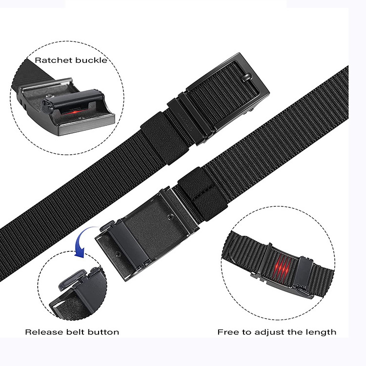 Gina Fashion Low MOQ Free customized logo Ratchet Nylon Belt Men With Metal Automatic Sliding Buckle