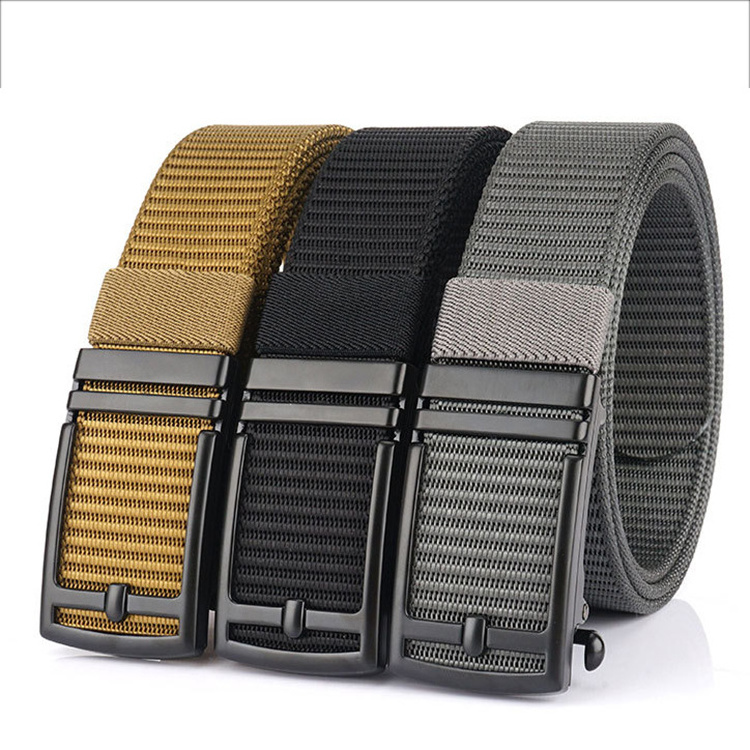 Gina Fashion Low MOQ Free customized logo Ratchet Nylon Belt Men With Metal Automatic Sliding Buckle