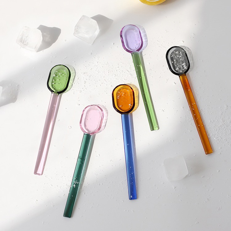 Custom Colored Glass Ice Cream Spoon For Tea Coffee Stirring Spoon Glass Stirring Spoons For Coffee