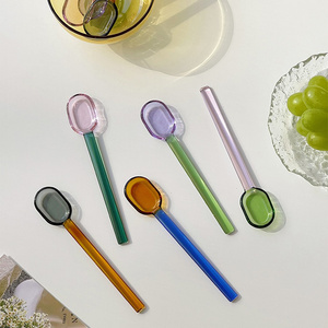 Custom Colored Glass Ice Cream Spoon For Tea Coffee Stirring Spoon Glass Stirring Spoons For Coffee