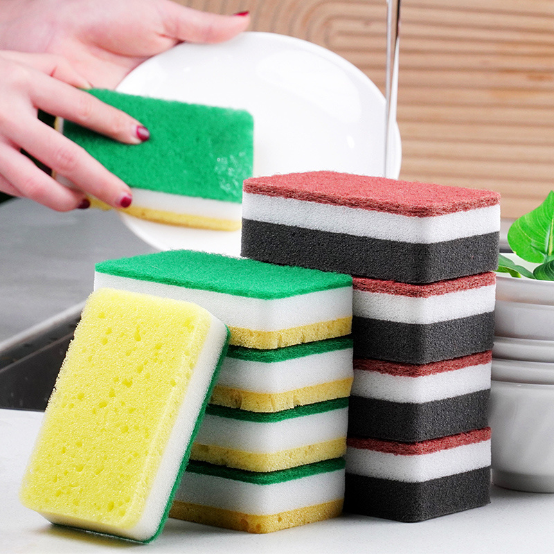 Kitchen cleaning tools Scouring Pad Cleaning Dishes Washing Pot high-density brown black white dish-washing sponge