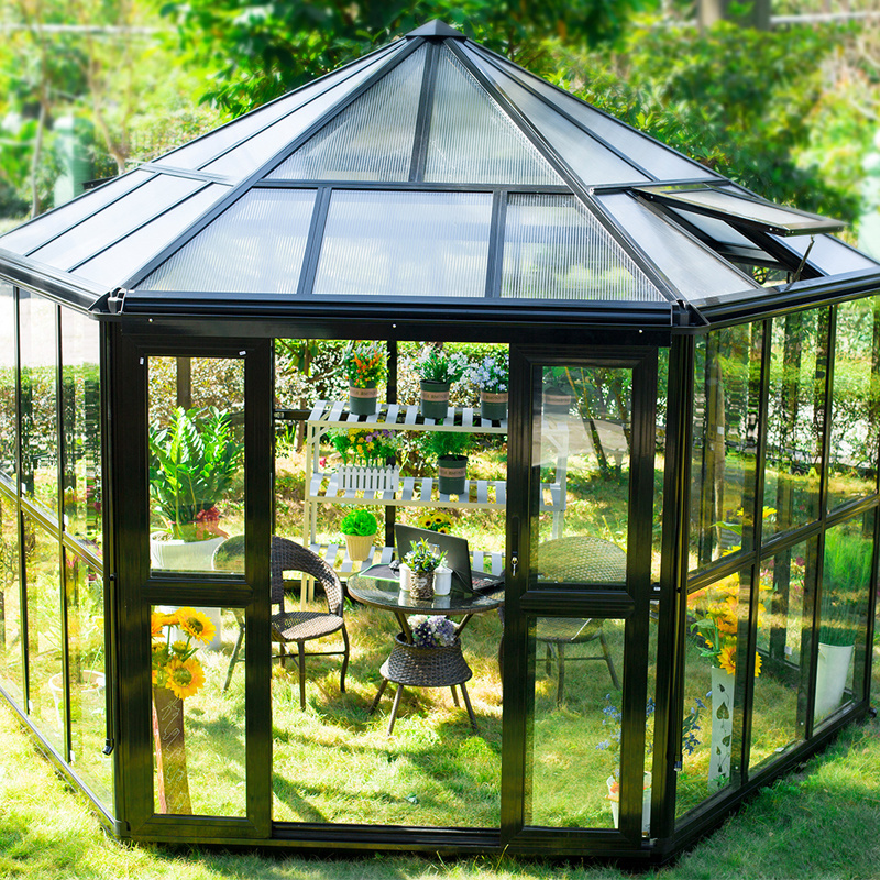 G-MORE luxury prefab hexagon aluminum garden glass pavilion gazebo for sale