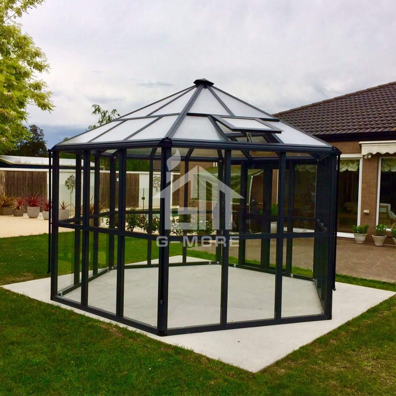 G-MORE luxury prefab hexagon aluminum garden glass pavilion gazebo for sale