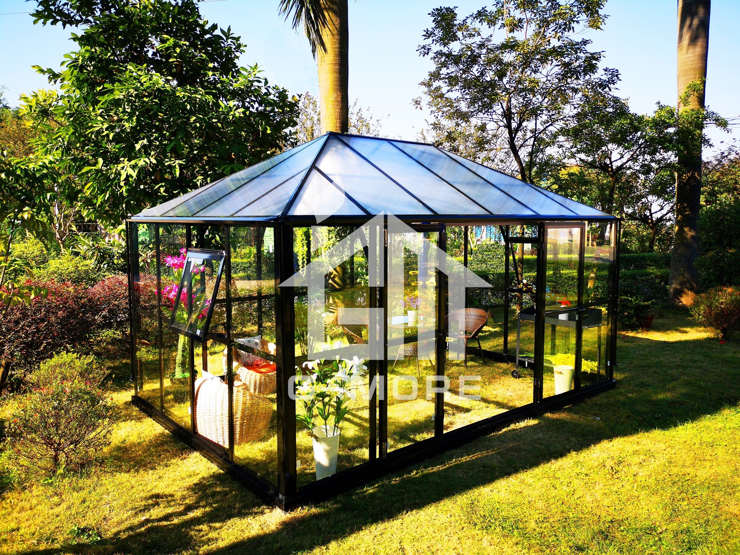 G-more Luxury Strong Outdoor Glass Gazebo Greenhouse - 10' X 15' FT