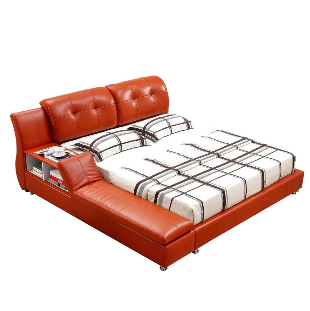 Luxury Modern design bedroom furniture smart bed Multi-functional Upholstery Soft leather bed