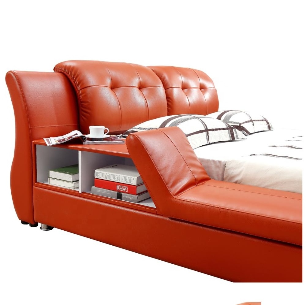 Luxury Modern design bedroom furniture smart bed Multi-functional Upholstery Soft leather bed