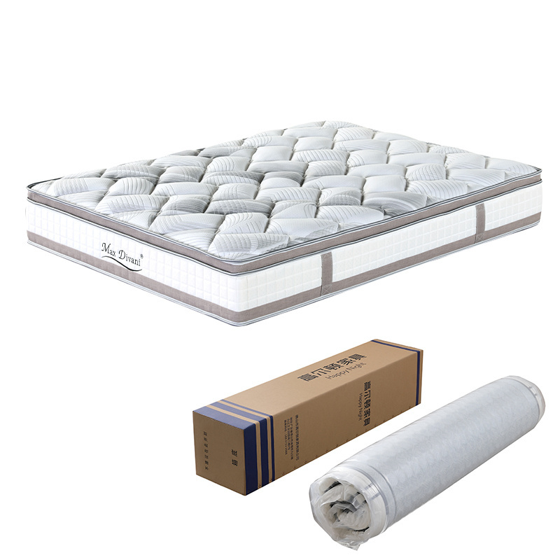 Hotel Sleep King Queen Size Hypo-allergenic Bed Memory Foam Natural Latex Roll Up Pocket  Spring Mattress In A Box