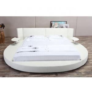 Modern Bedroom Set Furniture Latest Design King Size White Leather Vinyl Round Beds