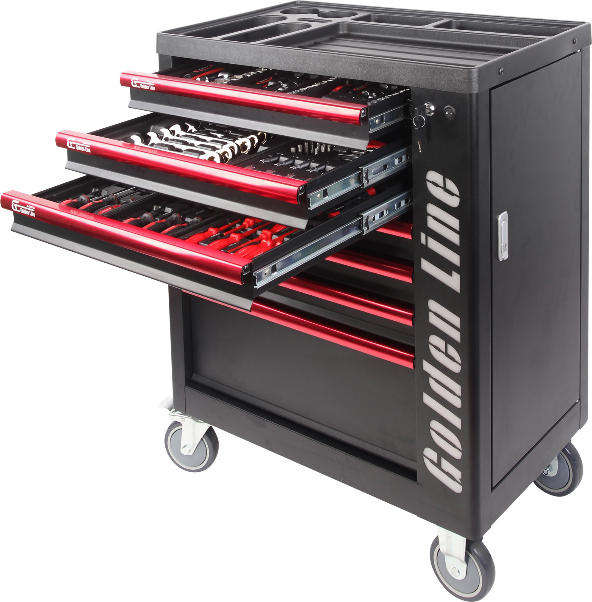 Steel 7 drawers tool cabinet workshop tool trolley and box with hand tools sets