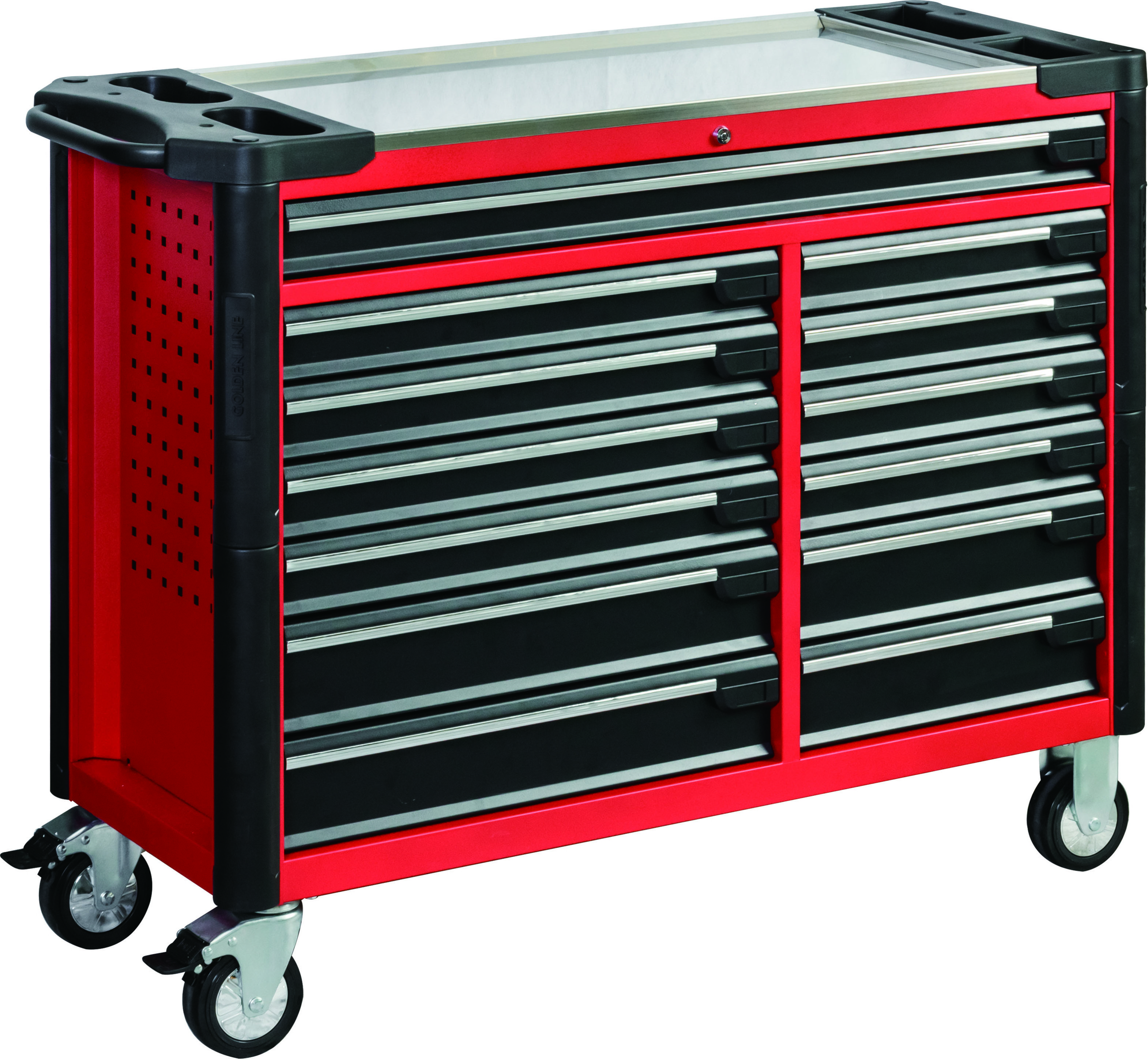 Metal roller cabinet tool trolley with stainless steel working top and tool box with hand tools sets