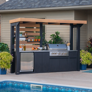 Outdoor Kitchen BBQ Island Module 6 Burners BBQ Grills With Stainless Steel Combined Sink And Fridge