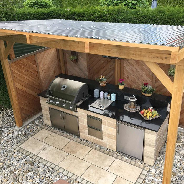 304 Stainless Steel Outdoor Kitchen Island BBQ With Sink And Shed