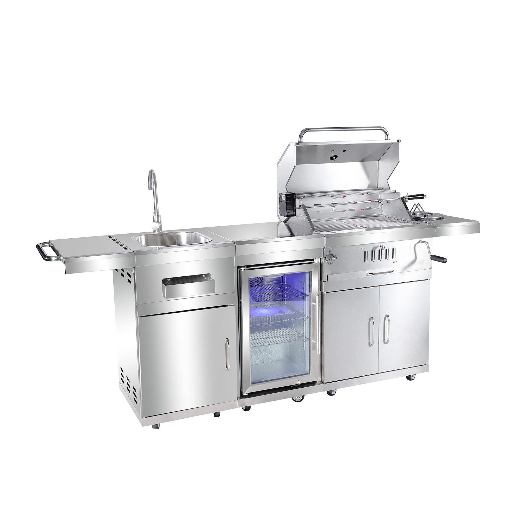 One Piece Stainless Steel Outdoor Grill with Cart for Outdoor Kitchen