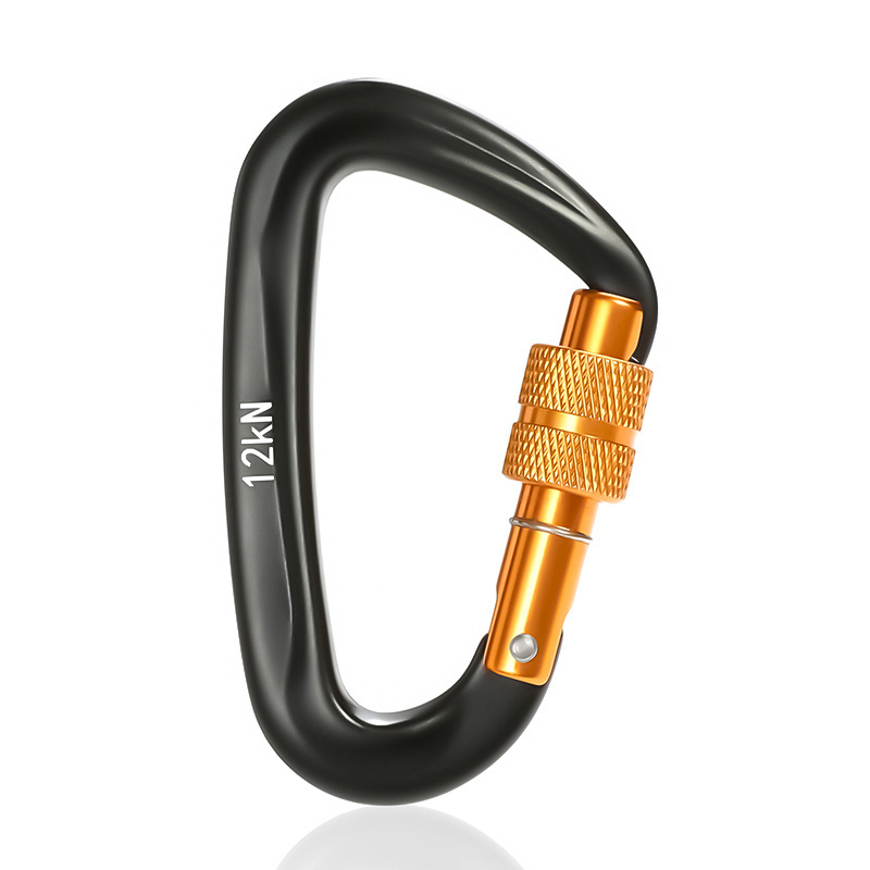 Color Custom Lightweight ODM Aluminum Carabiner D Shape Carabiner Black Hook Lock