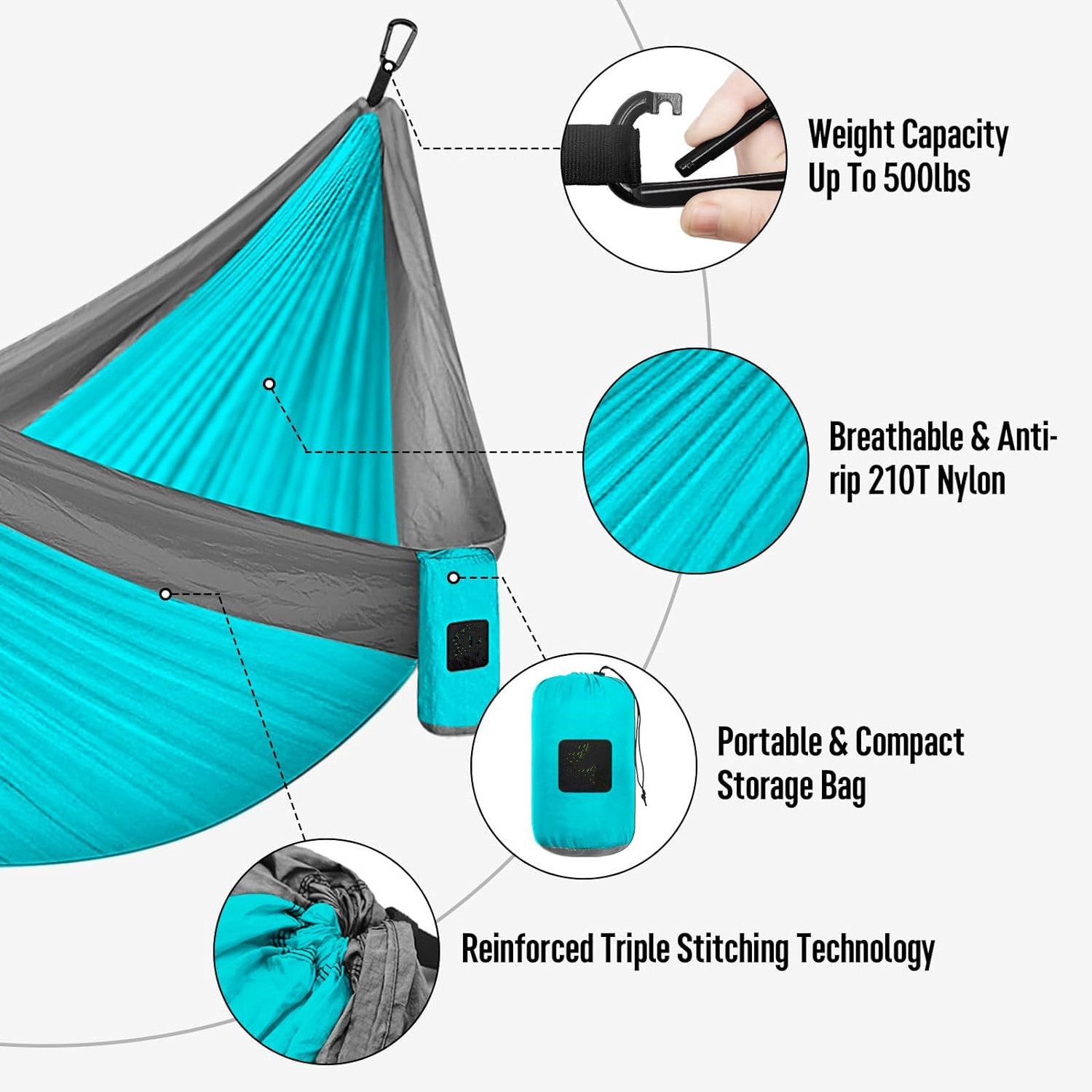 Camping Hammock,  Double & Single Portable Hammock with Tree Straps, Lightweight Nylon Parachute Hammocks