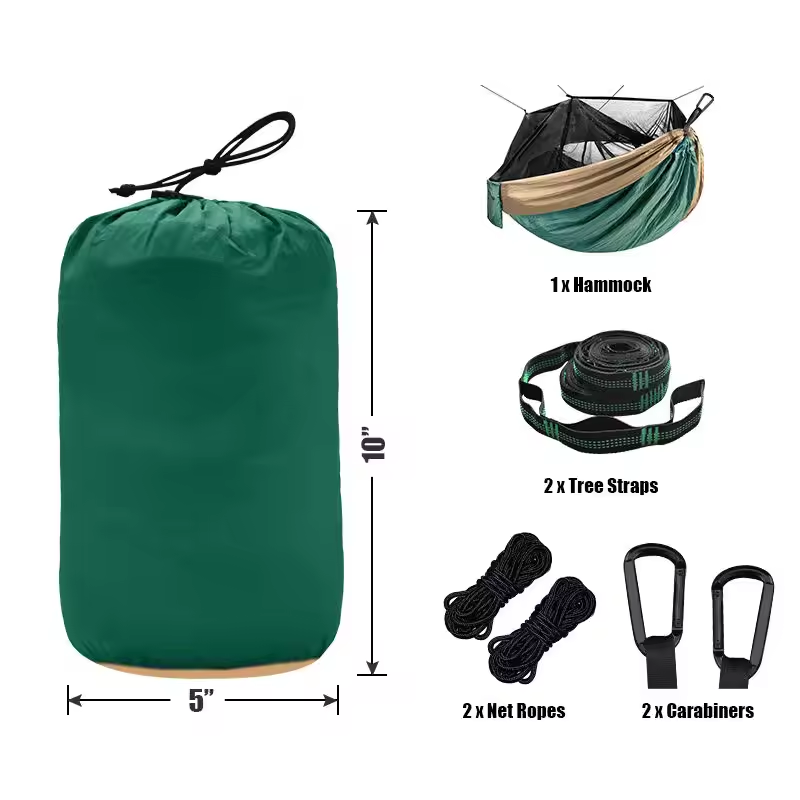 Feistel 210T Nylon Portable 2 Person Portable Outdoor Parachute Camping Nylon Hammock  Tent  With Mosquito Net