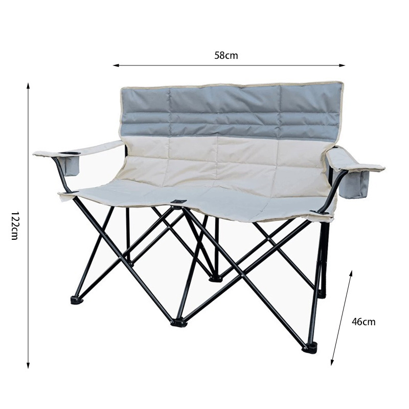 OEM Custom 2 Person Folding Chair Double Seat Beach Camping Chair With Cup Holder