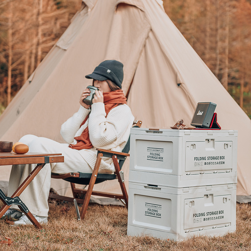 Space-saving Lightweight Folding Camping Box Collapsible Storage Bins with Lid Stackable Travel Trunk Plastic Storage Box