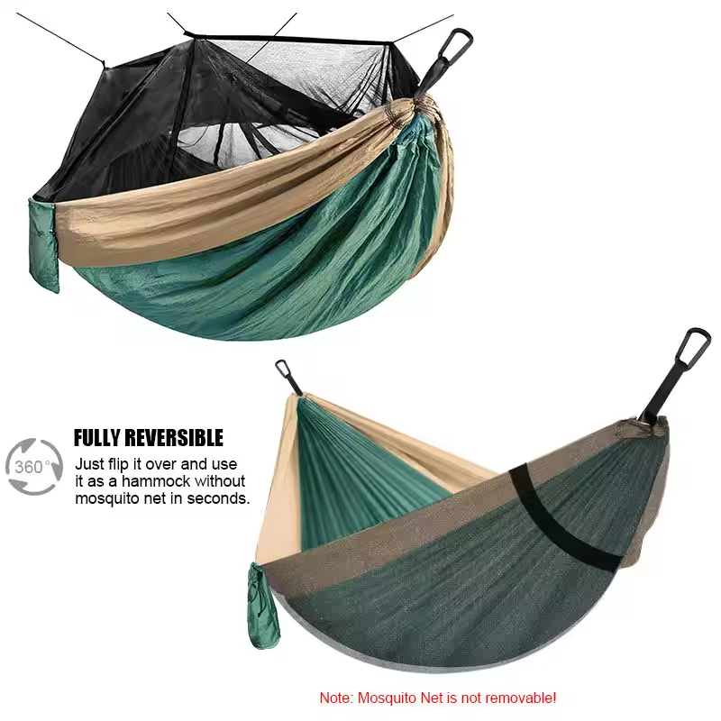 Feistel 210T Nylon Portable 2 Person Portable Outdoor Parachute Camping Nylon Hammock  Tent  With Mosquito Net