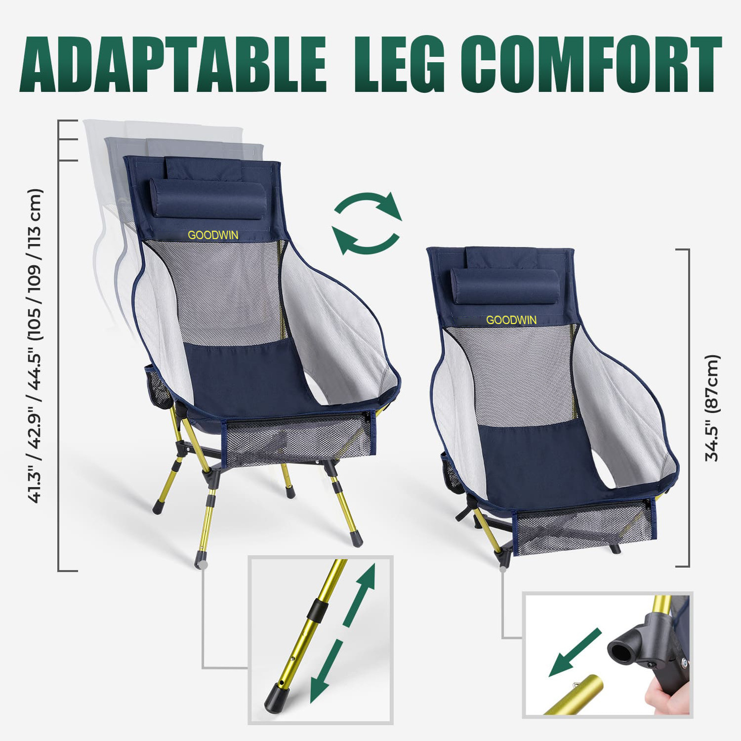 Ultralight Outdoor High Back Camping Chair Lightweight with Headrest