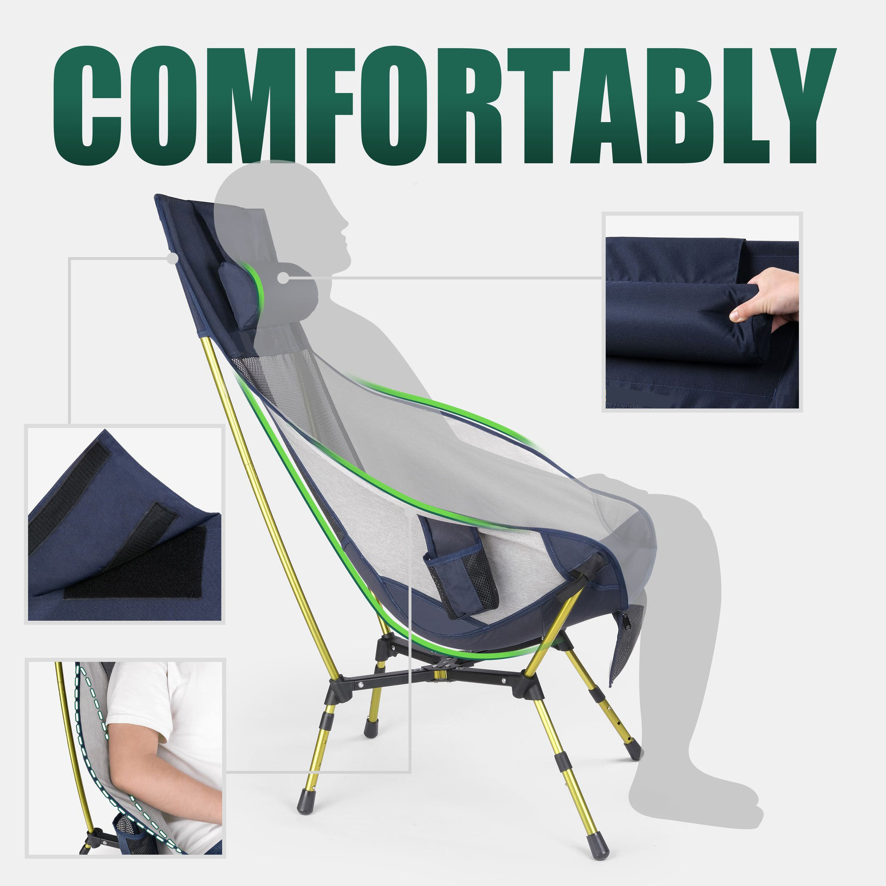 Ultralight Outdoor High Back Camping Chair Lightweight with Headrest