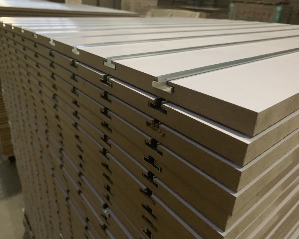 JIA MU JIA mdf panel 680 density E1 glue for decoration from Shandong good wood mdf sheet garage wall panel slatwall