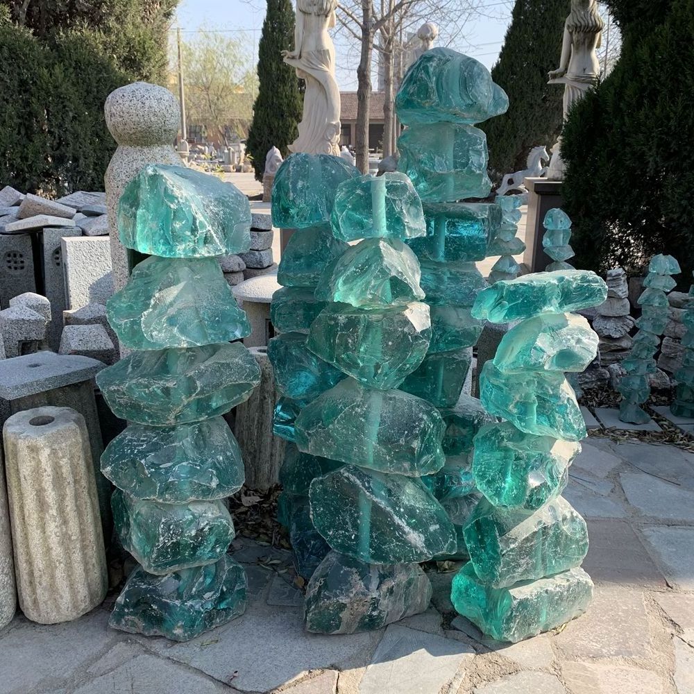 landscaping broken building glass green slag glass rocks