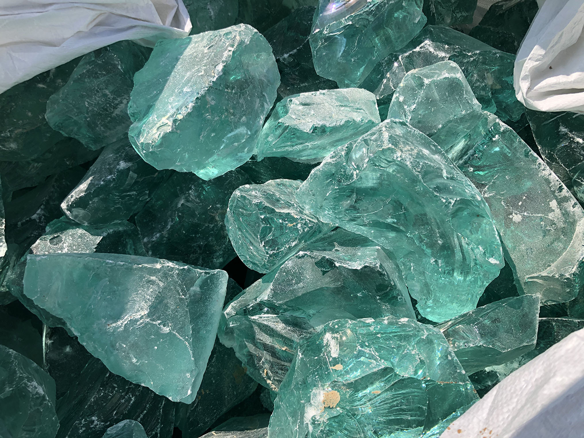 landscaping broken building glass green slag glass rocks