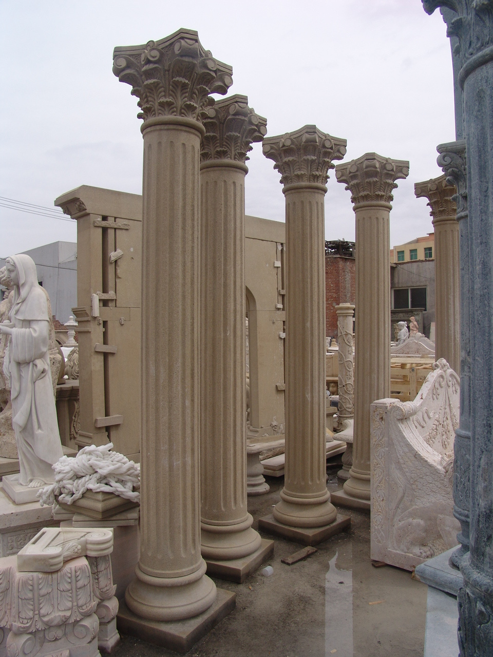 Home Decoration Roman Pillar Natural beige Marble Column