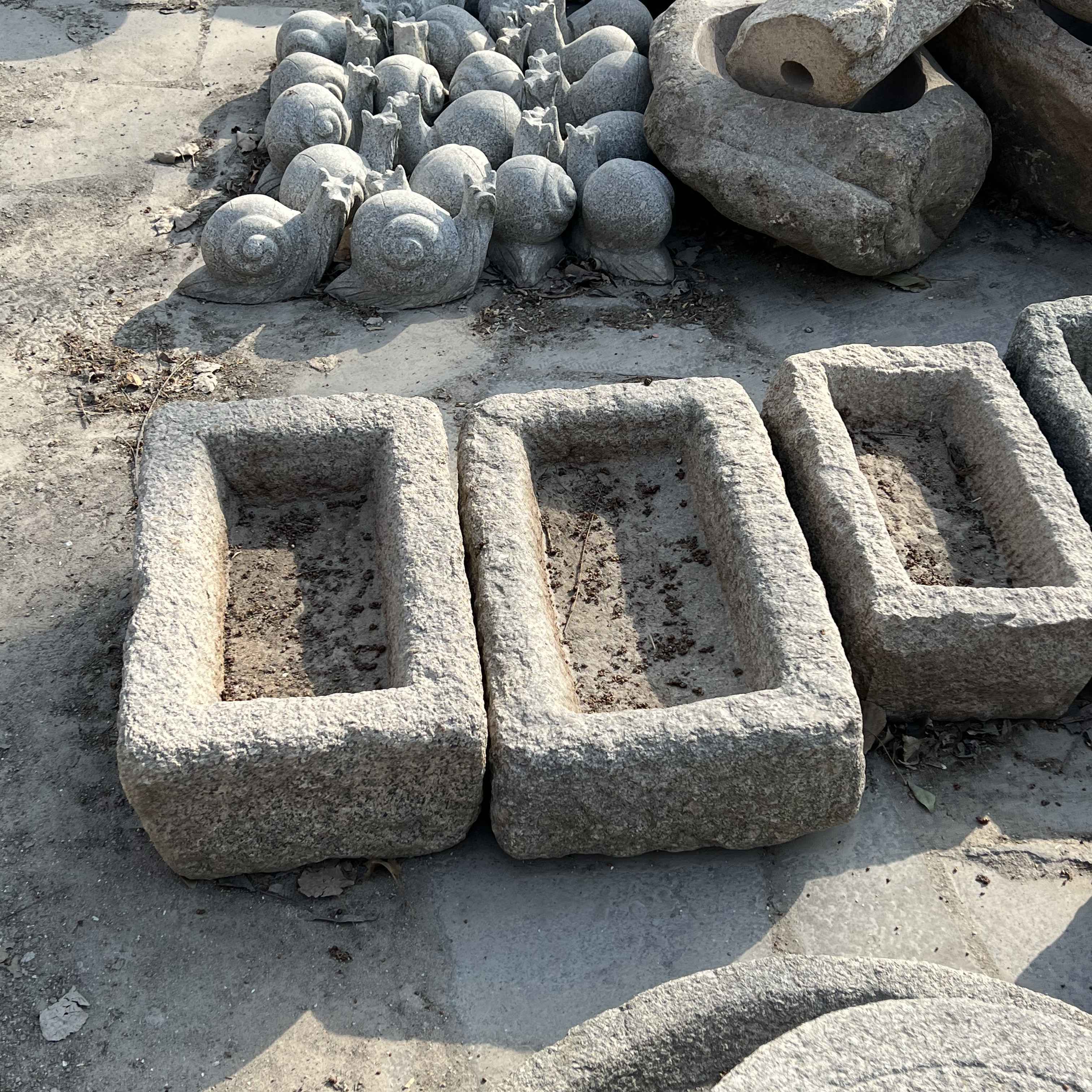 Old stone trough square small grey granite outdoor flower port