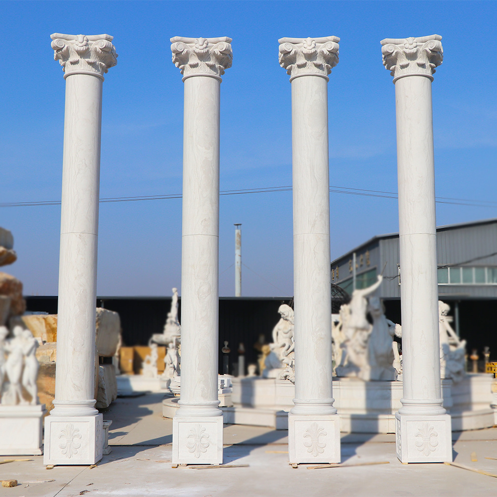 Outdoor and Indoor  Natural Carved Morden Roman Column white Marble Stone Pillar