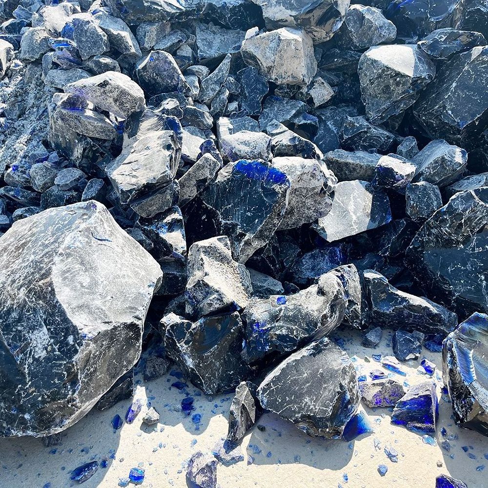 Custom colored recycled crushed glass rock navy blue slag glass for landscaping