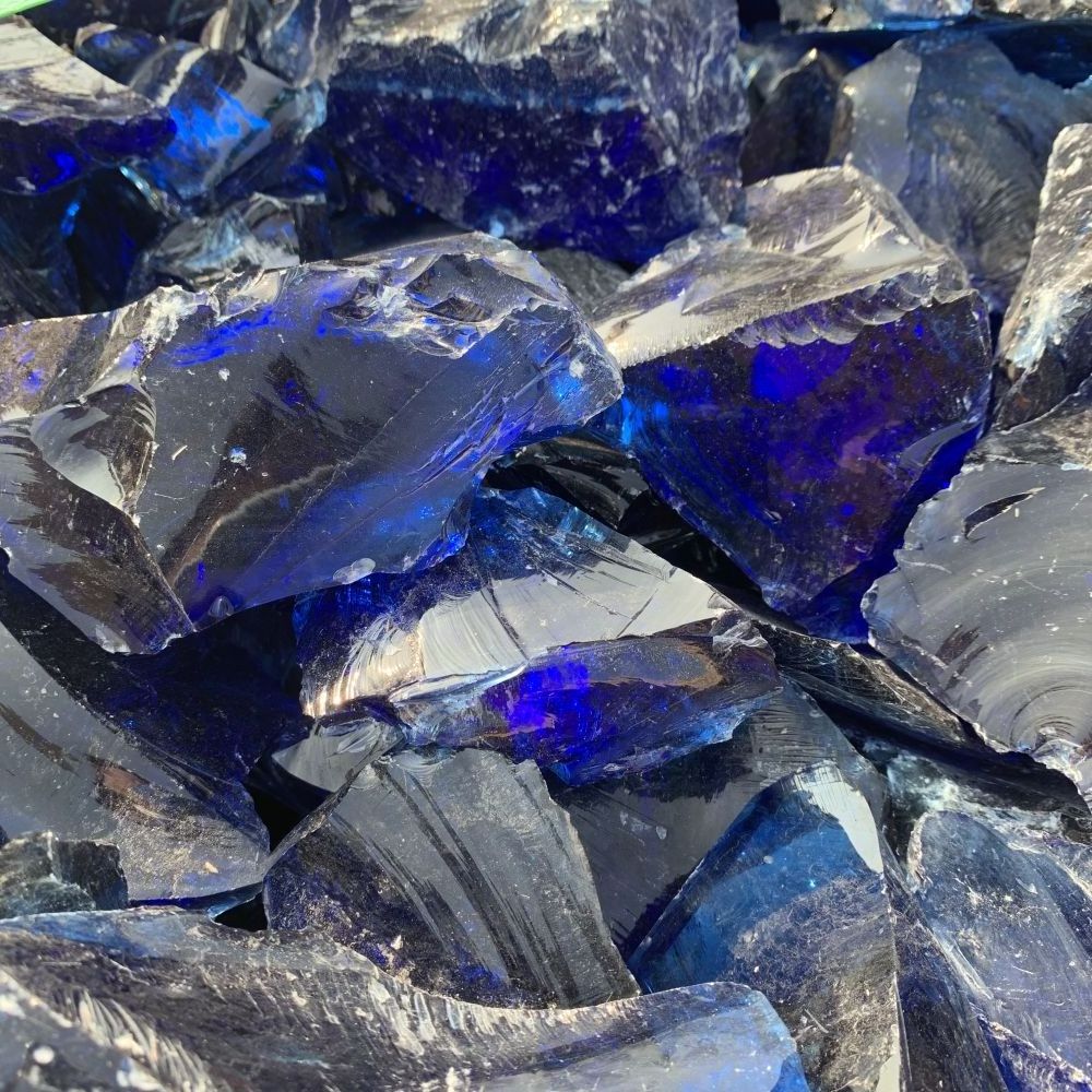 wholesale colored large landscaping slag glass blue glass rocks rock