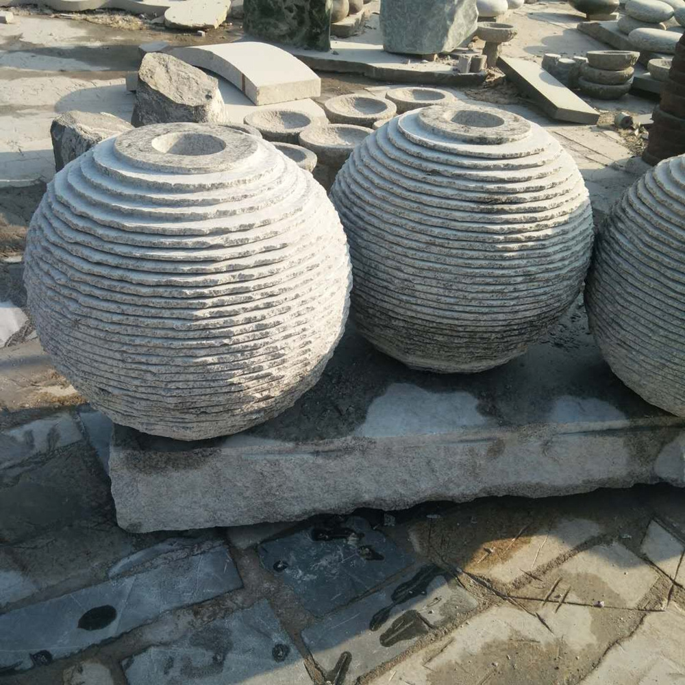 Outdoor decoration stone ball fountain garden landscape stone ribbed sphere water fountain