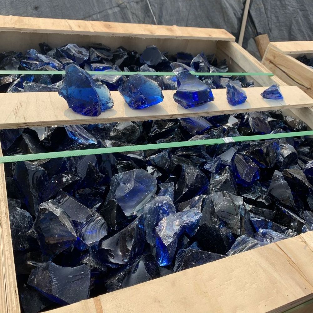 Wholesale slag decorative large green broken blue glass rock clear cullet glass landscaping rock blocks